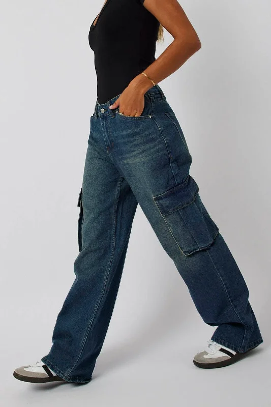 Denim Cargo Jean Mid Rise Stylish Plus Size Denim Jeans