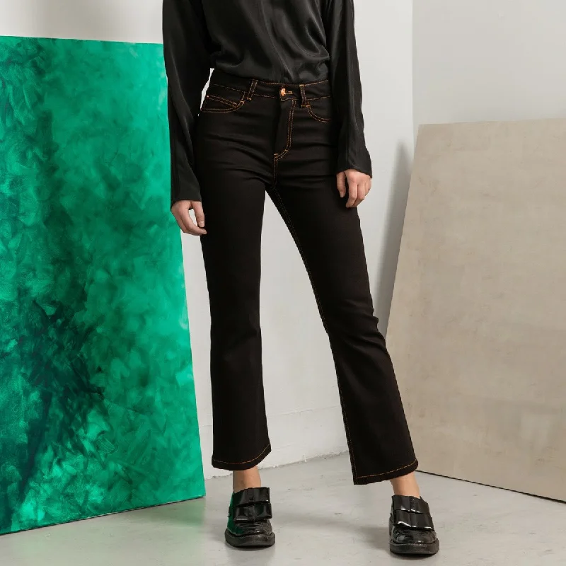 Flared Black Jeans With Tobacco Stitch Cropped Trendy Low-Rise Slim Jeans