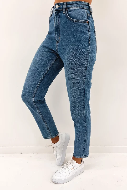 High Moms Jean Blue Hue Trendy Layered Pocket Jeans