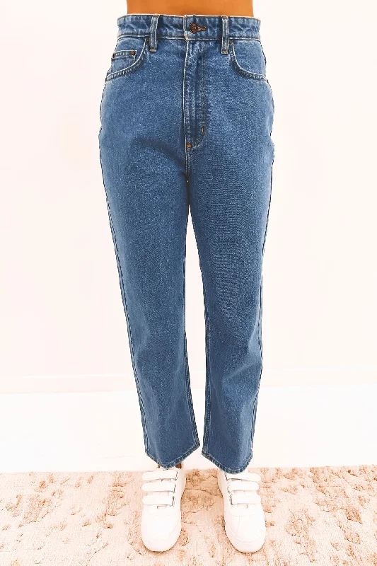 High Straight Jean Cosmic Indigo Fashionable Frayed Hem Denim