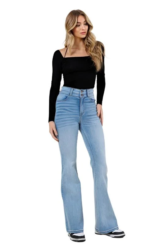 High Waisted Flare Jean in Light Stone Trendy Classic Fit Jeans