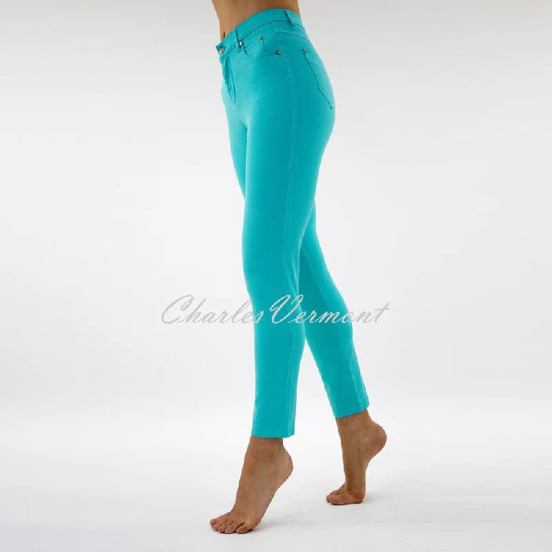 Marble 7/8th Ankle Grazer Slim Leg Jean – Style 2400-151 (Aqua) Trendy Patchwork Denim Jeans