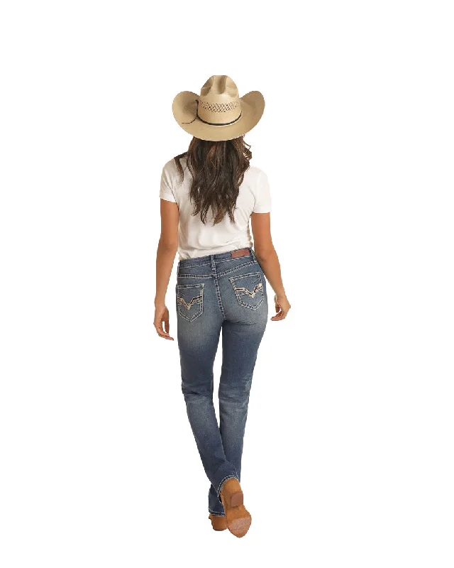 Women's Rock & Roll Cowgirl Relaxed Straight Leg Jean #RRWD4BRZT3 Trendy Paperbag Waist Jeans