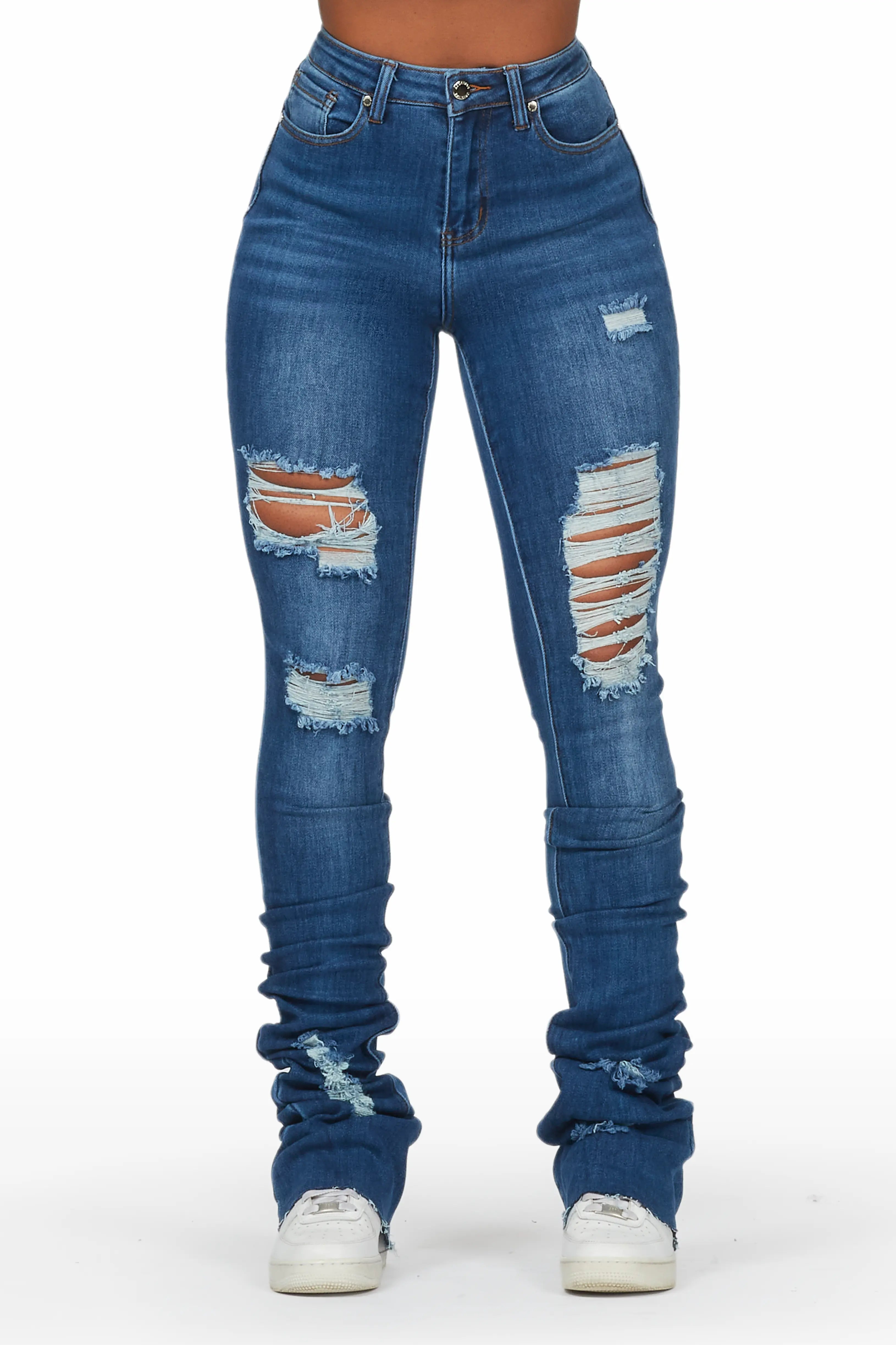 Cielo Dark Wash Super Stacked Jean Comfortable Folded Hem Jeans