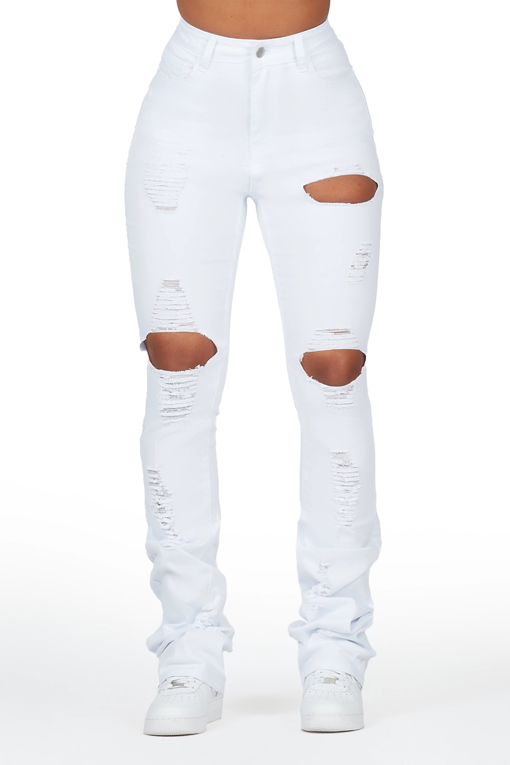Takasia White Distressed Super Stacked Jean Fashionable Jeggings Style Jeans