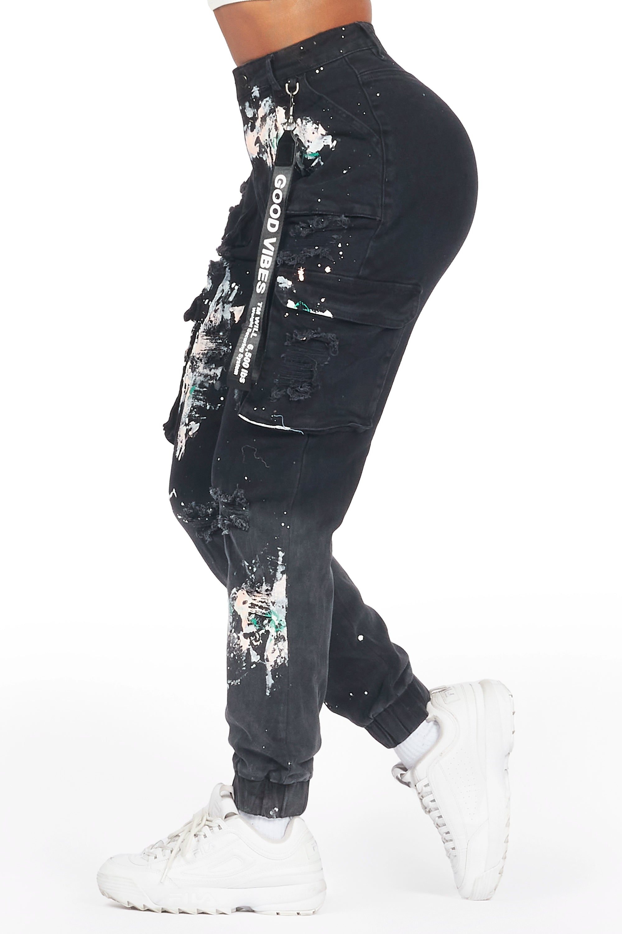 Kherry Black Painted Jogger Jean Comfortable Stretch Fit Jeans