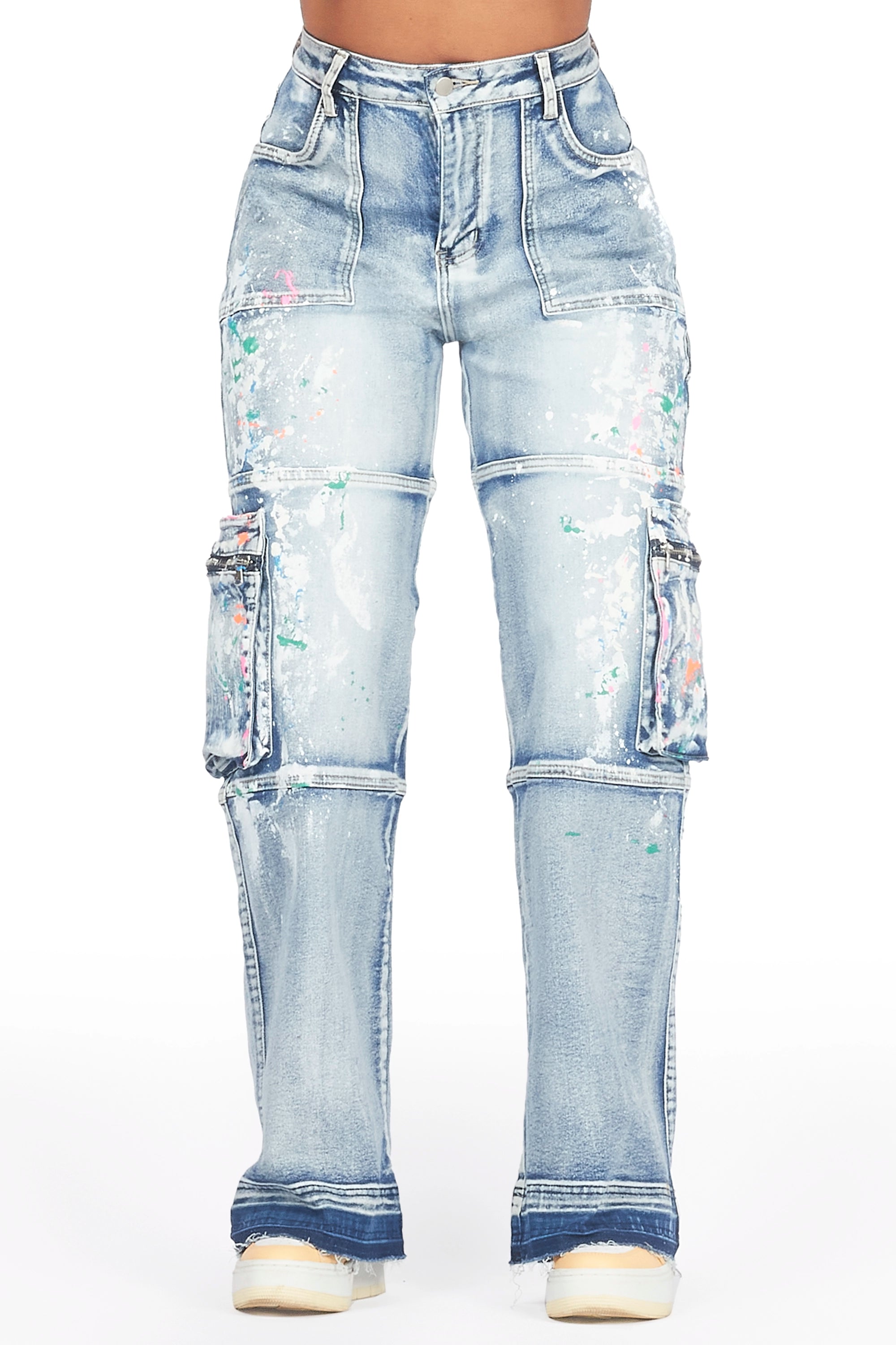 Dionna Med. Wash Painted Wide Leg Jean Stylish Tapered Fit Jeans