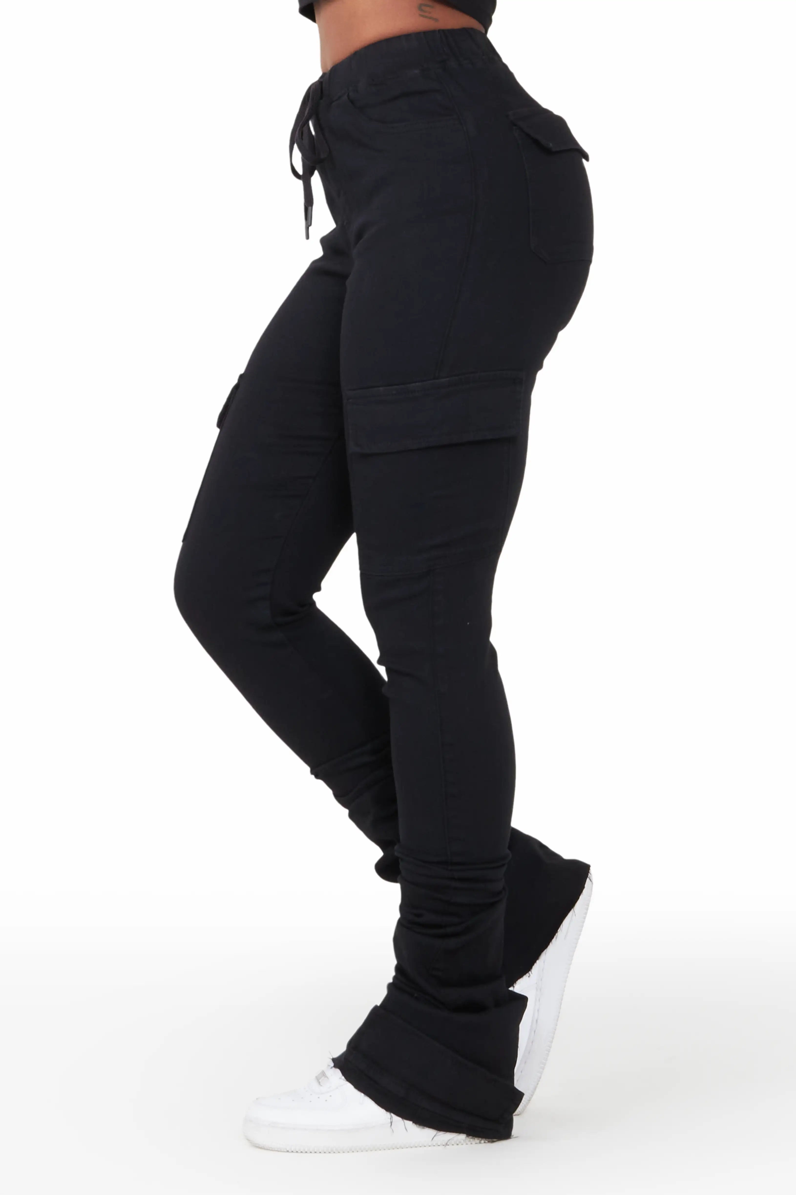 Evey Black Super Stacked Jean Chic Faded Blue Jeans