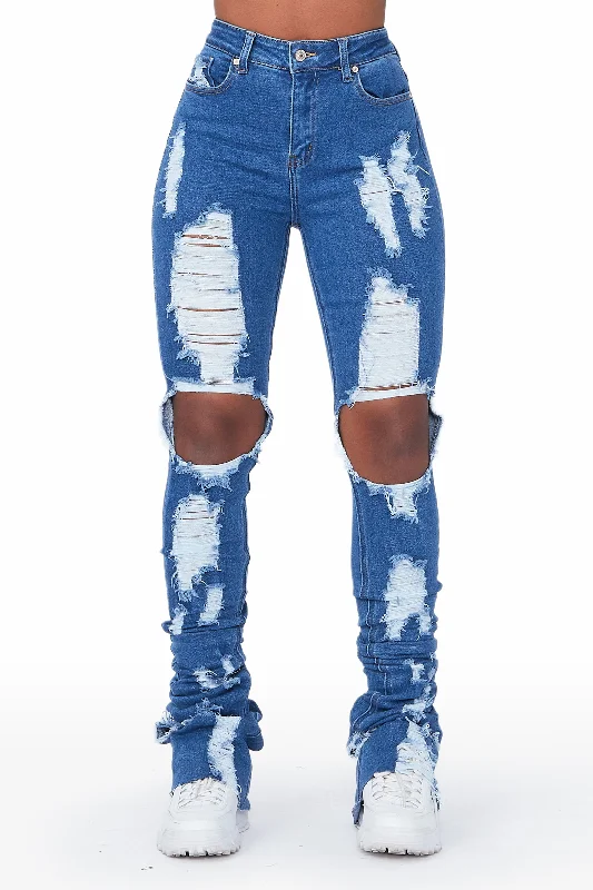 Marely Medium Wash Super Stacked Jean Stylish Acid-Wash Jeans