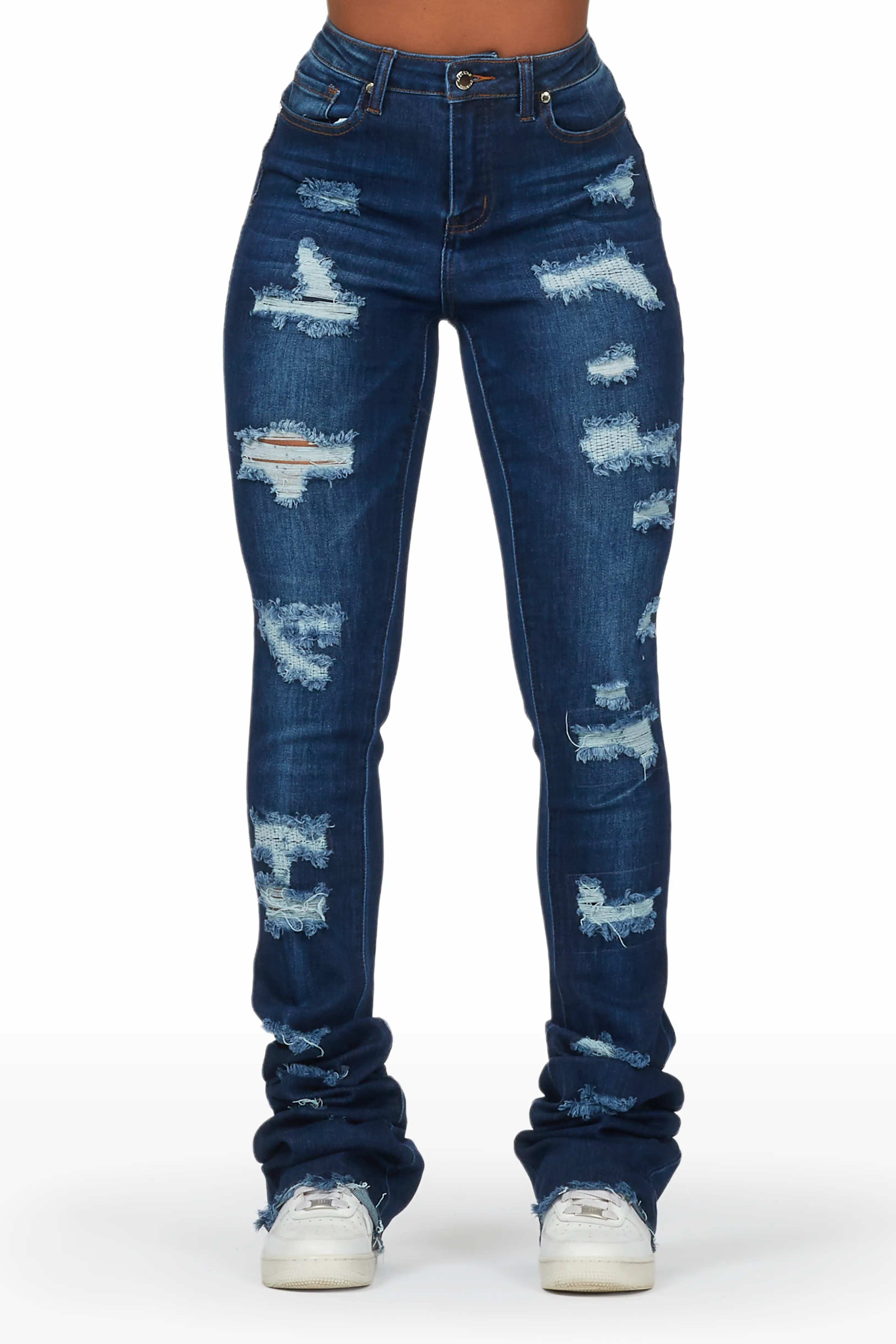 Remy Dark Wash Super Stacked Jean Casual Wide-Legged Denim Jeans