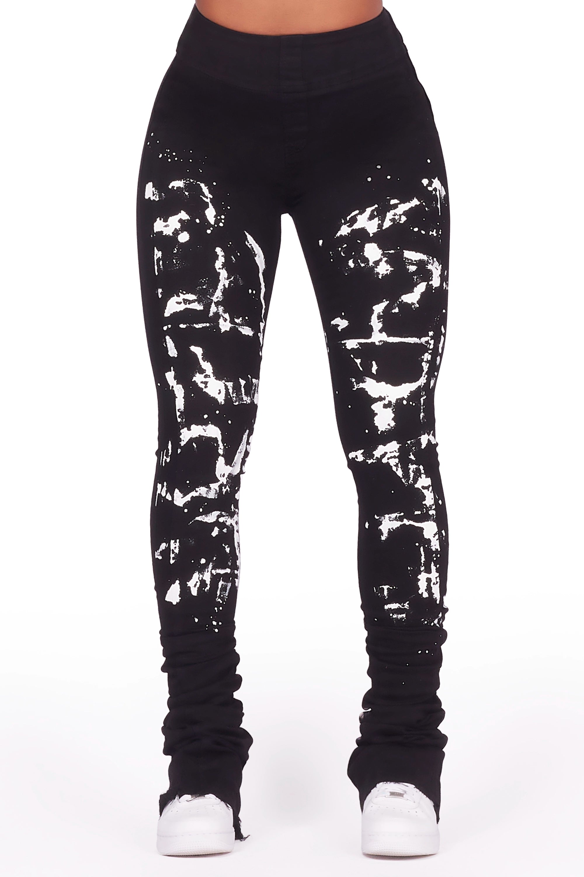 Kaya Black Painted Super Stacked Jean Fashionable Slim Fit Jeans