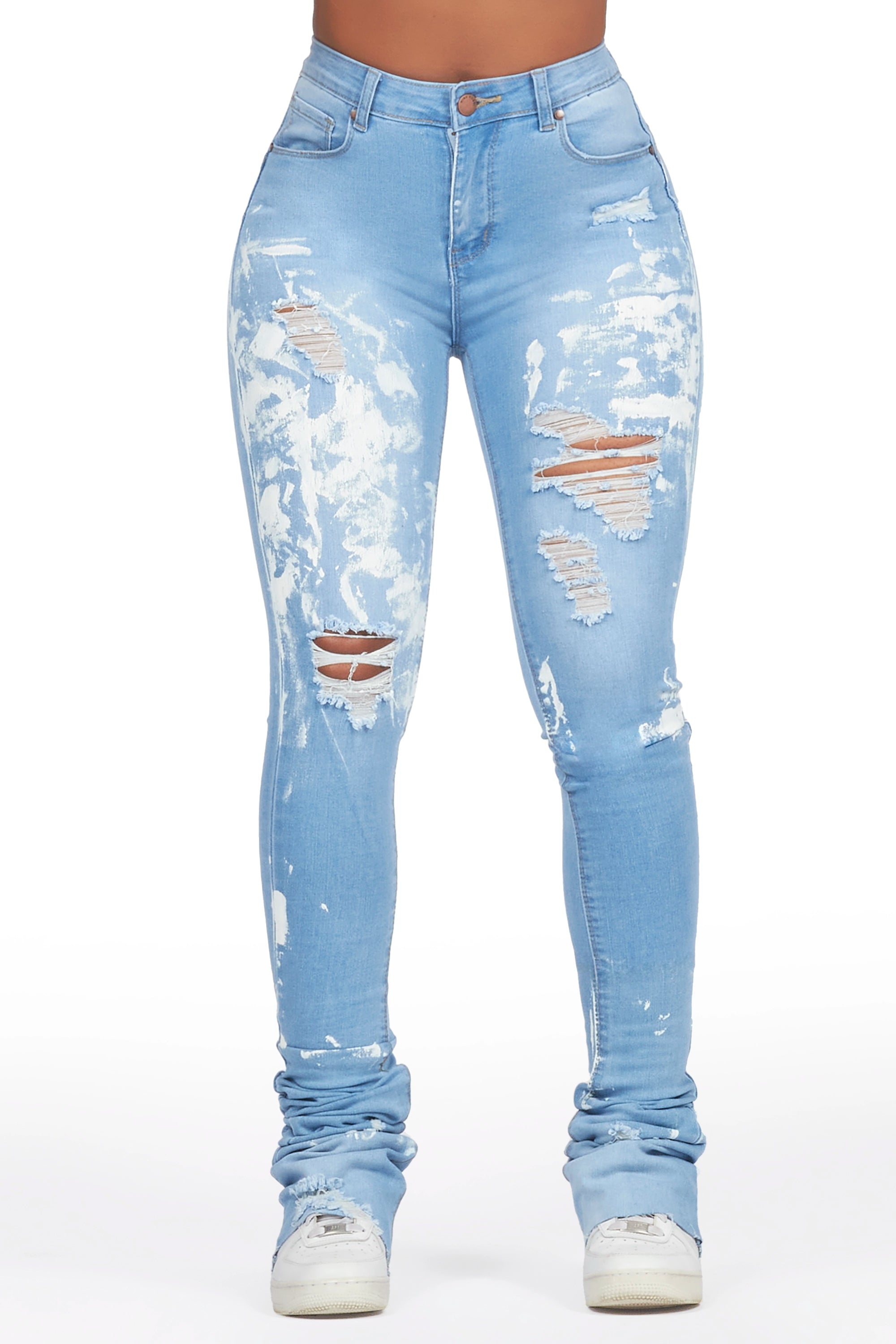 Savaughn Light Wash Painted Super Stacked Jean Fashionable Straight Fit Denim