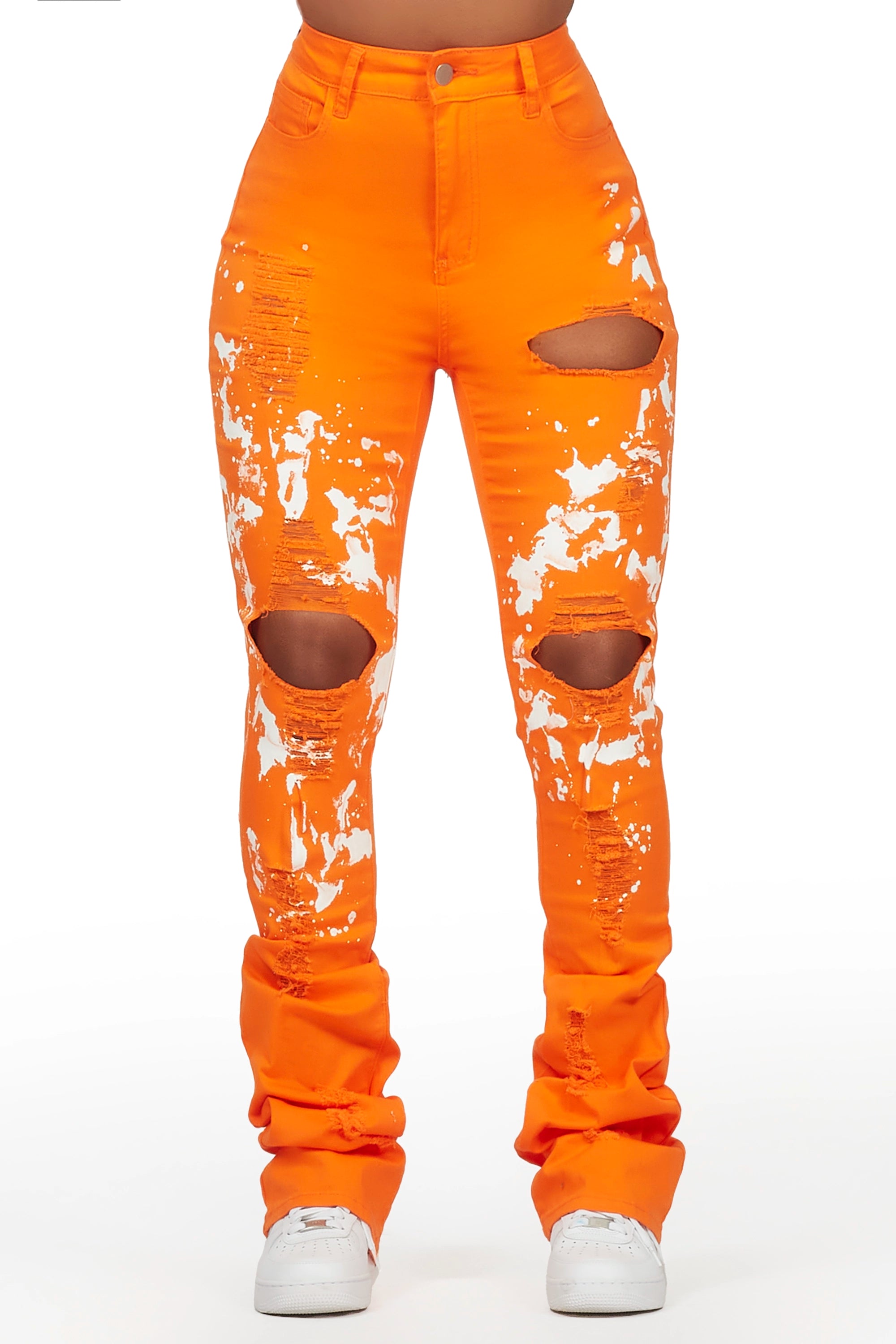 Naresh Orange Painted Super Stacked Jean Casual Skinny Fit Jeans