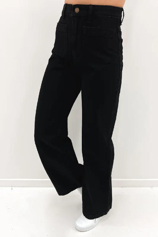 Sailor Jean Long Comfort Jet Black Stylish Shredded Denim Jeans
