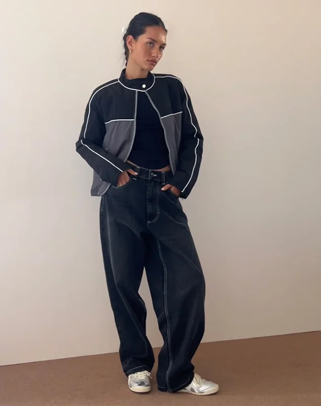 Skater Low Rise Jean in Vintage Black with White Top Stitch Elegant Bootcut Fit Jeans Skater Low Rise Jean in Vintage Black with White Top Stitch Elegant Bootcut Fit Jeans