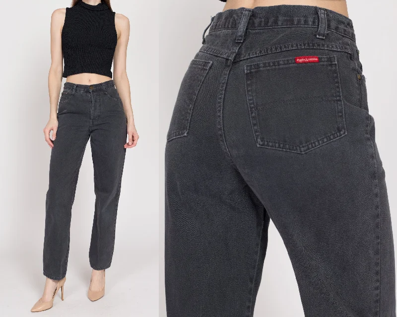 Small 90s Faded Black High Waisted Jeans 27" Stylish Shredded Denim Jeans