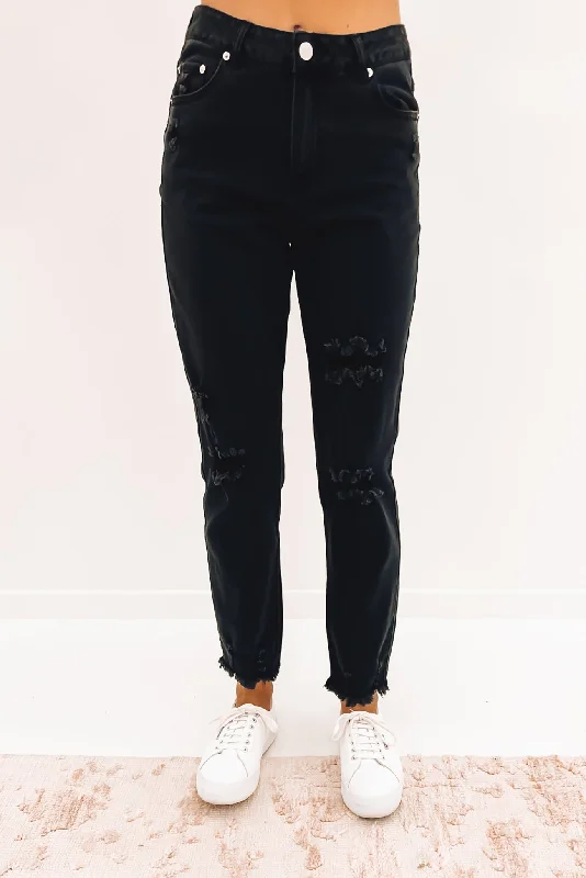 Suzi Distressed Jean Washed Black Comfortable Ankle Jeans