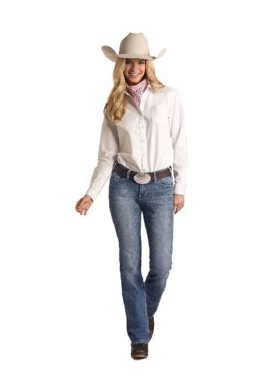 Women's Rock & Roll Cowgirl Riding Jean #W7-3547 Comfortable Dark Wash Jeans