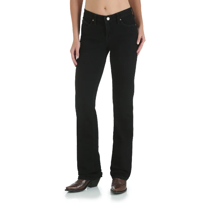Wrangler Women's Black Denim Ultimate Q-Baby Riding Jean Stylish High-Waisted Denim