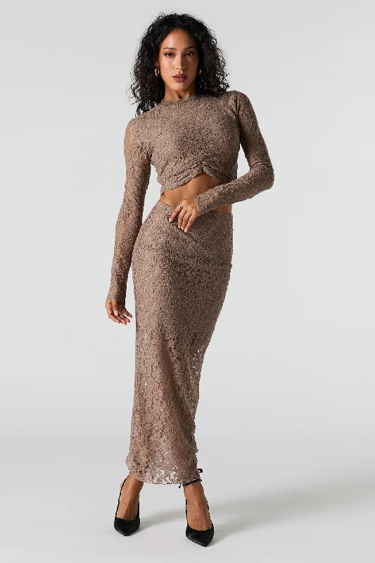 Sparkle Floral Lace Midi Skirt leather skirt bold