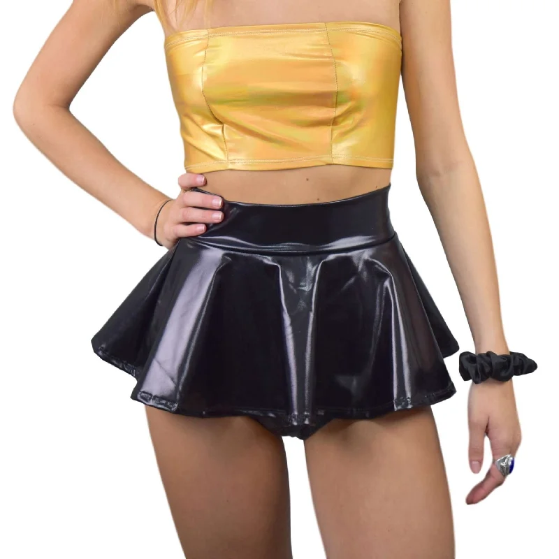 10" Super Mini Black Metallic High Waisted Skater Skirt pencil skirt chic