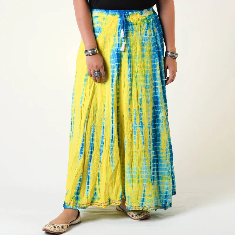 Yellow - Shibori Tie-Dye Cotton Long Skirt velvet skirt glossy