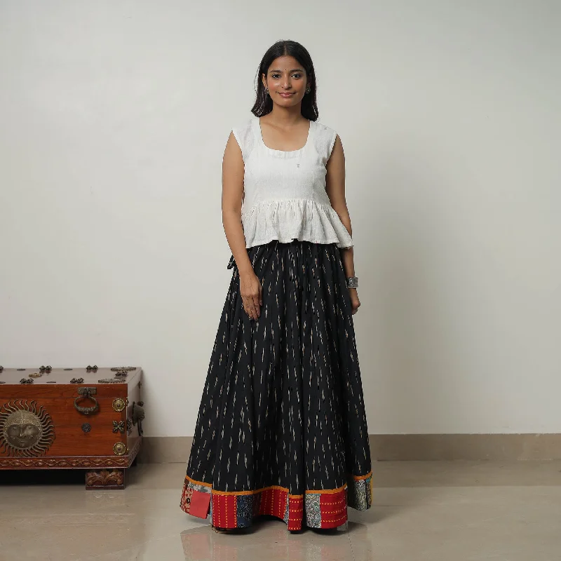 Black - 24 Kali Cotton Pochampally Ikat Skirt with Border 25 denim skirt classic