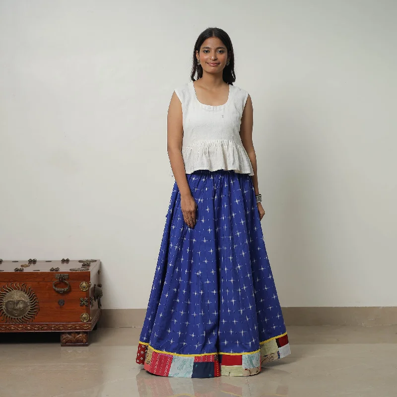 Blue - 24 Kali Cotton Pochampally Ikat Skirt with Border 26 silk skirt elegant