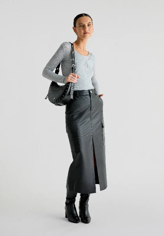LEATHER CARGO MIDI SKIRT breathable skirt fabric