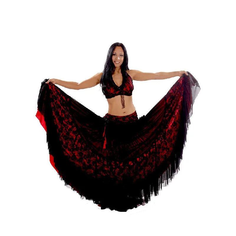 Belly Dance Double Layer Skirt, Halter Top, & Hip Skirt Costume Set | PERA TRIBES/DARBA lace skirt intricate