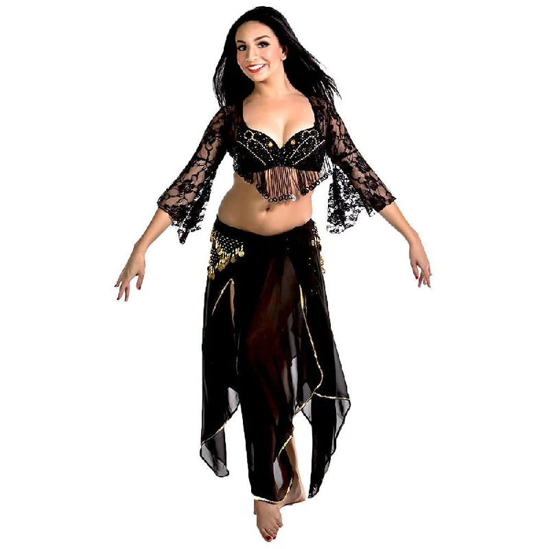 Belly Dance Top, Skirt, & Hip Scarf Costume Set | KIRA'S SONG high slit skirt