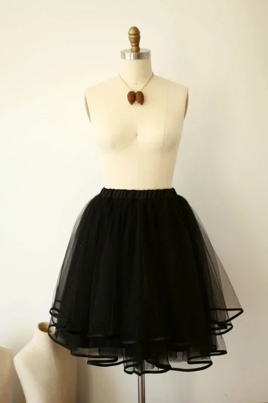 Black Tulle Satin Edge Skirt / Short Woman Skirt linen skirt natural