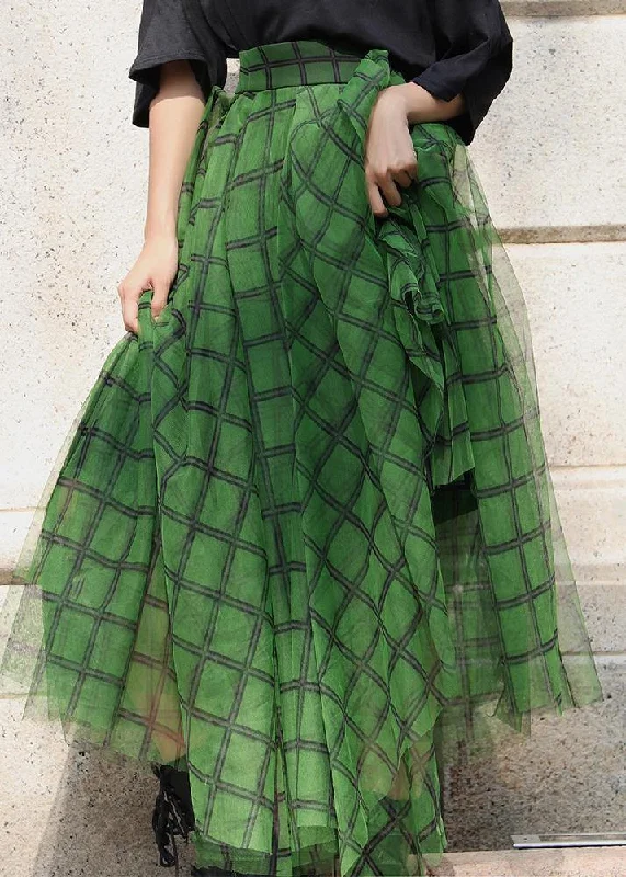 Boho Green Plaid tulle asymmetrical design Skirt Summer denim skirt classic