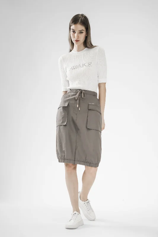 BROWN/GREEN TRENCH COAT UTILITY MIDI SKIRT elastic waist skirt