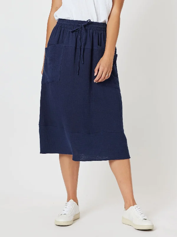 Byron Cotton Skirt - Navy silk skirt lustrous