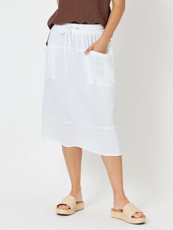 Byron Cotton Skirt - White asymmetrical skirt cut