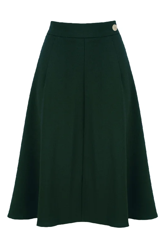 Classic 1940s Style A-Line Skirt in Forest Green zip skirt side
