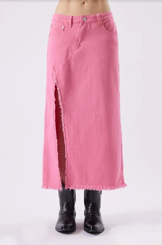 Darsie Denim Midi Slit Skirt Pink high slit skirt