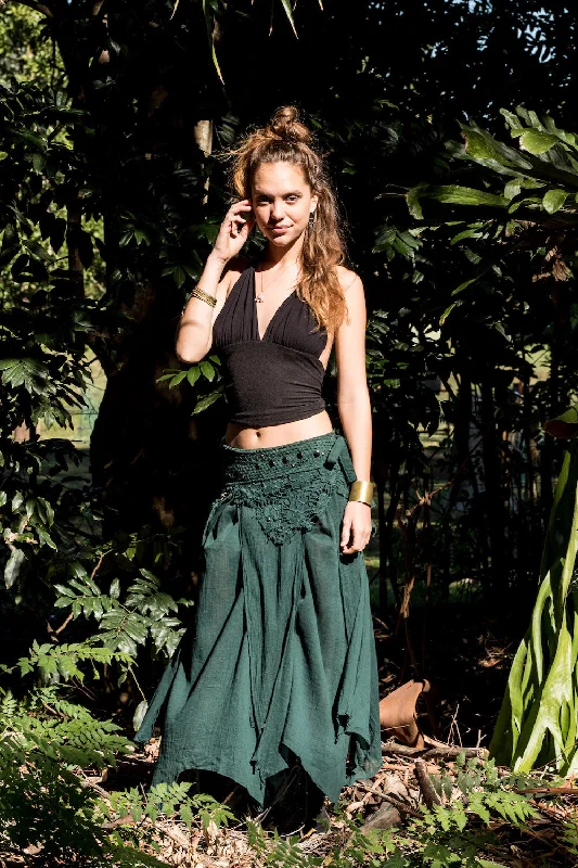 FOREST SKIRT GREEN belted skirt waist