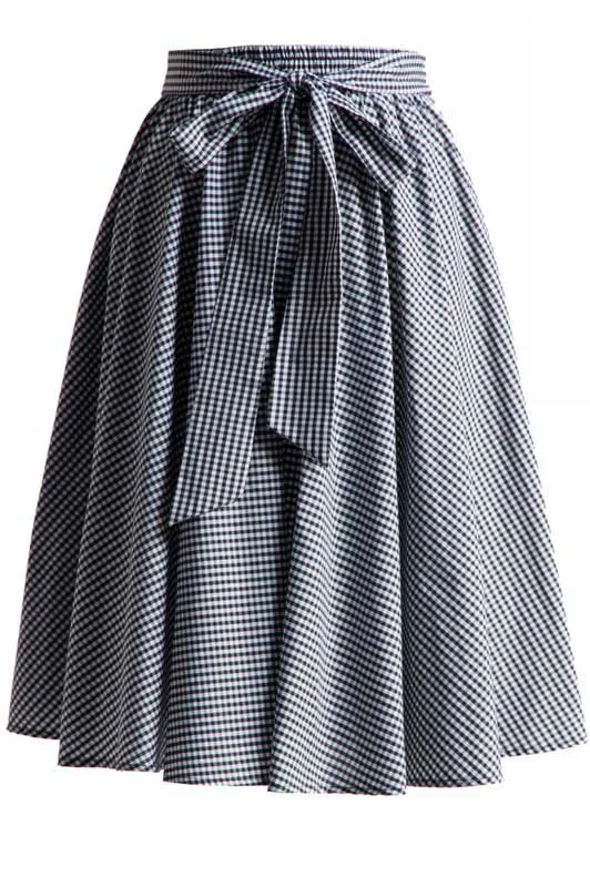 Black Gingham Swing Skirt with Stretch Waist lace skirt romantic