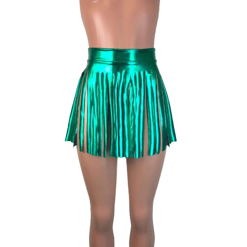 Fringe Skirt - Green Metallic summer skirt style