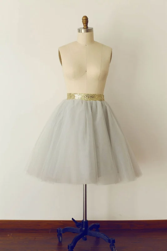 Gray / Pink Tulle Sequin Belt Skirt / Short Woman Skirt tulle skirt dreamy