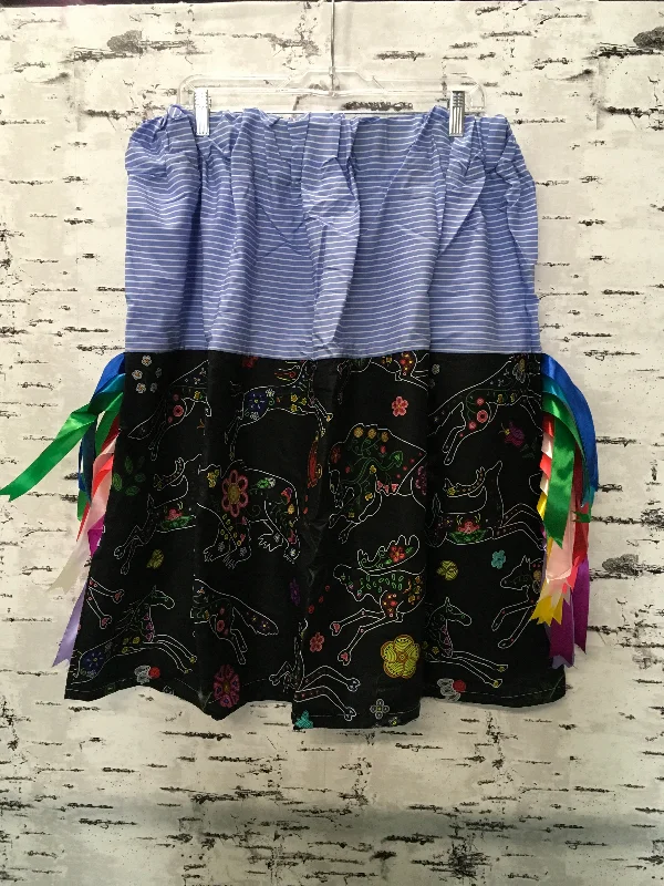 Handmade Beaded Floral Animals & Blue Striped Trim Ribbon Skirt leather skirt refined