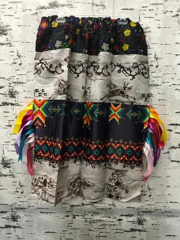 Handmade Birch Horses and Bears & Black Beaded Nipin Trim w/ Satin Geometric Strip Ribbon Skirt wool skirt sturdy
