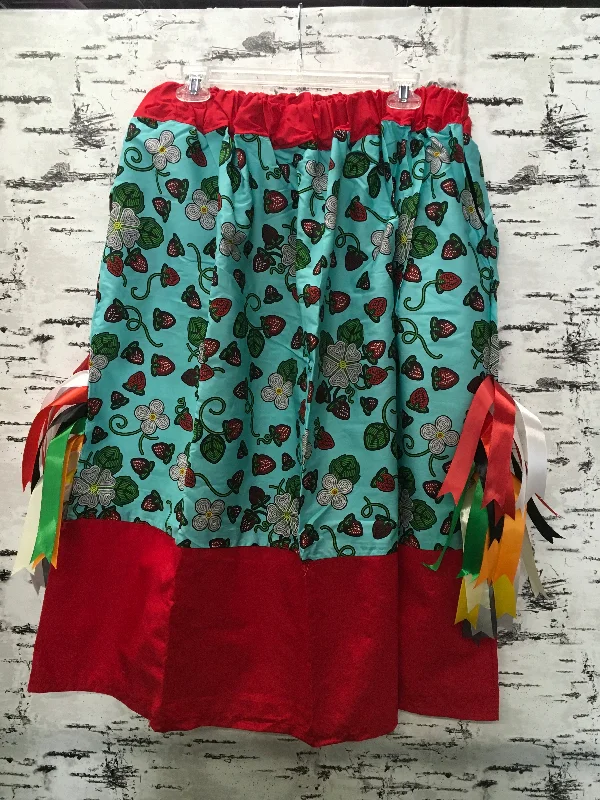 Handmade Teal Strawberry Dreams & Red Trim and Hem Ribbon Skirt leather skirt durable