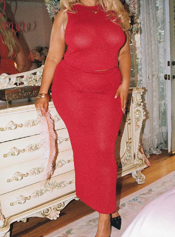 Hugs & Kisses Knit Maxi Skirt Red Curve cotton skirt soft