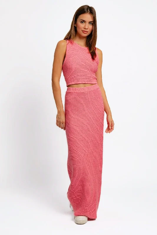 High Waisted Ribbed Knit Maxi Skirt linen skirt natural