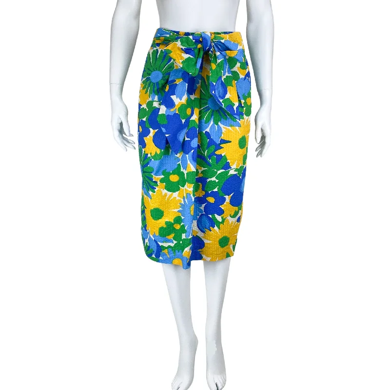 J. Crew, Women's Seersucker Floral Midi-Skirt, Blue/Multi, Size 4 corduroy skirt textured