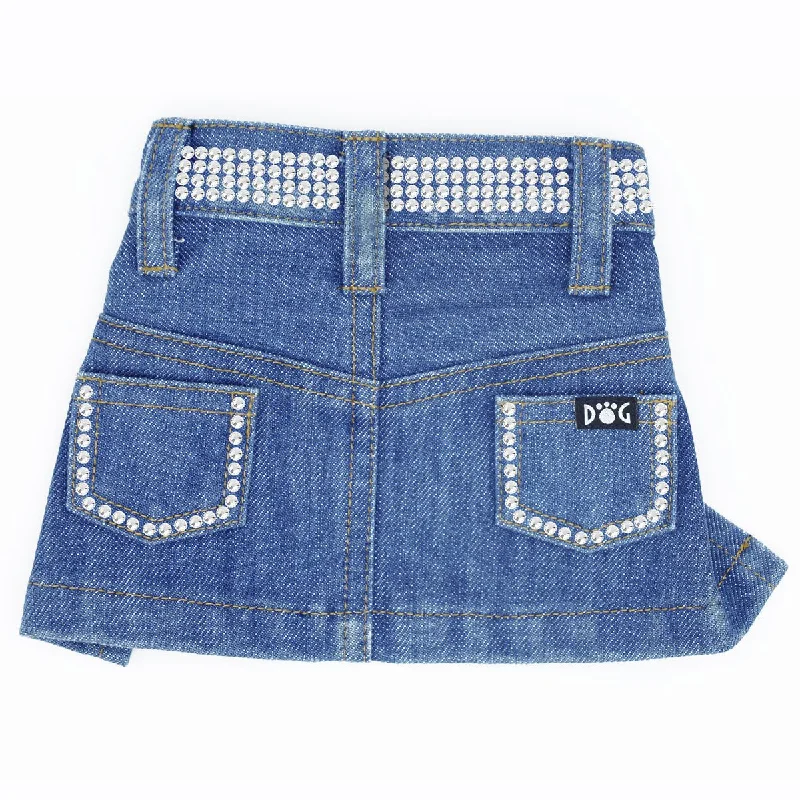 Jane Denim Dog Skirt Blue With Rhinestones wrap skirt elegant