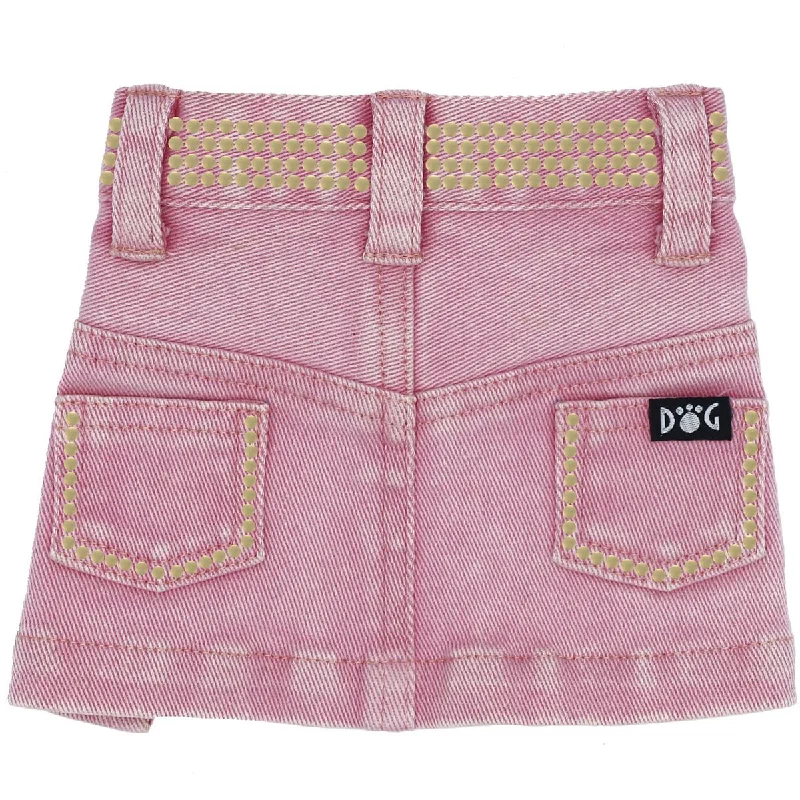 Jane Denim Dog Skirt Pink With Nailheads ribbed skirt waist